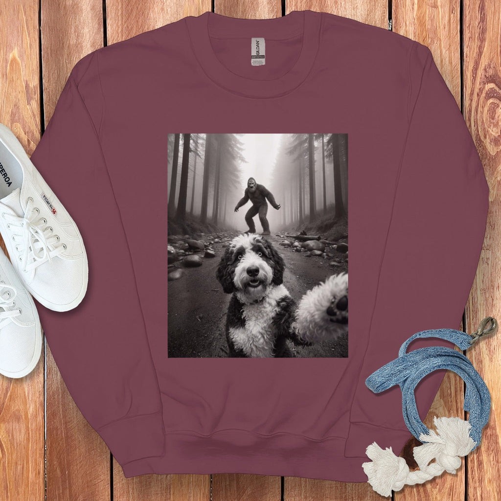 Bigfoot and Dog Selfie in Forest Sweatshirt