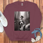 Bigfoot and Dog Selfie in Forest Sweatshirt