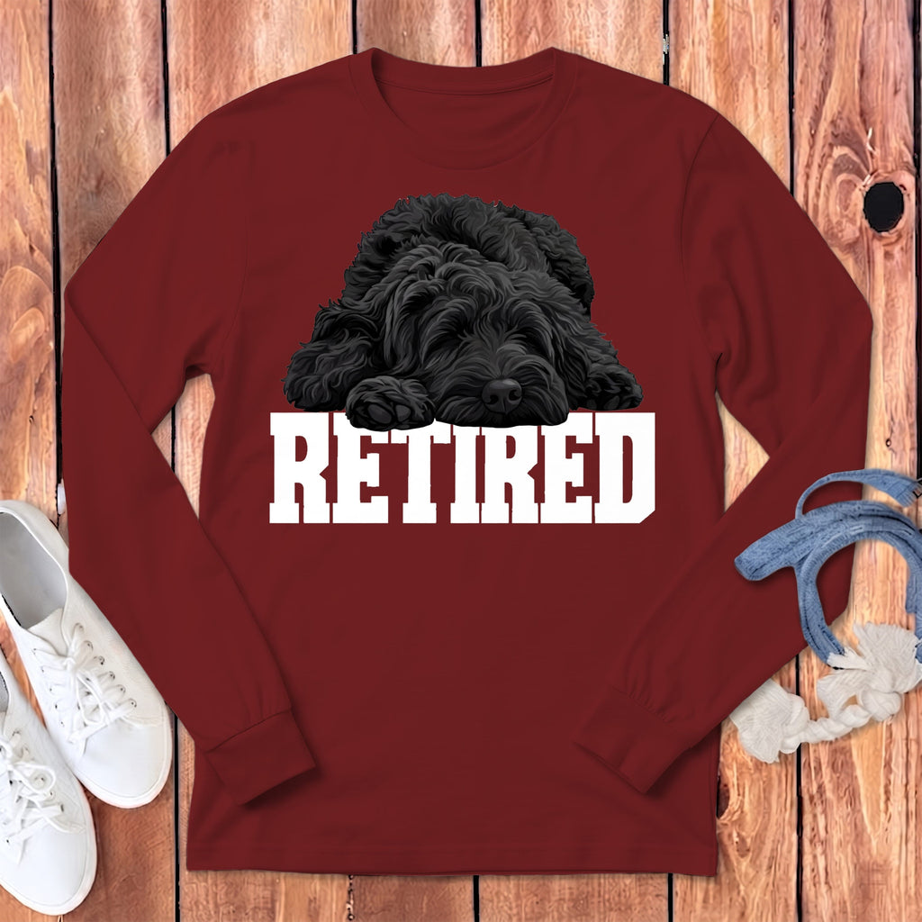 Retired Sleeping Black Goldendoodle Long Sleeve T-Shirt in Cardinal / S by Puppy Jo