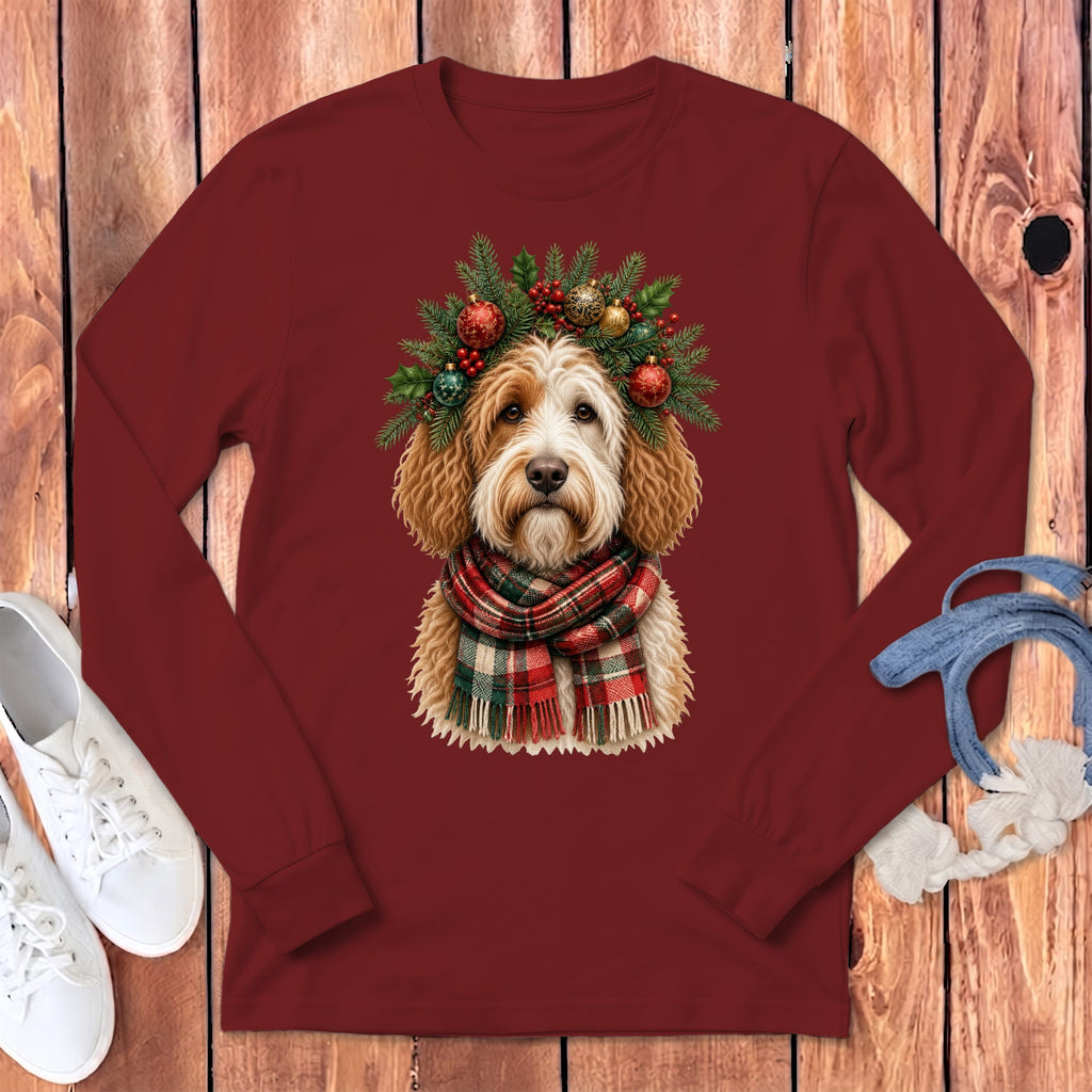 Parti Goldendoodle Holiday Crown Long Sleeve T-Shirt in Cardinal / S by MyDesigns