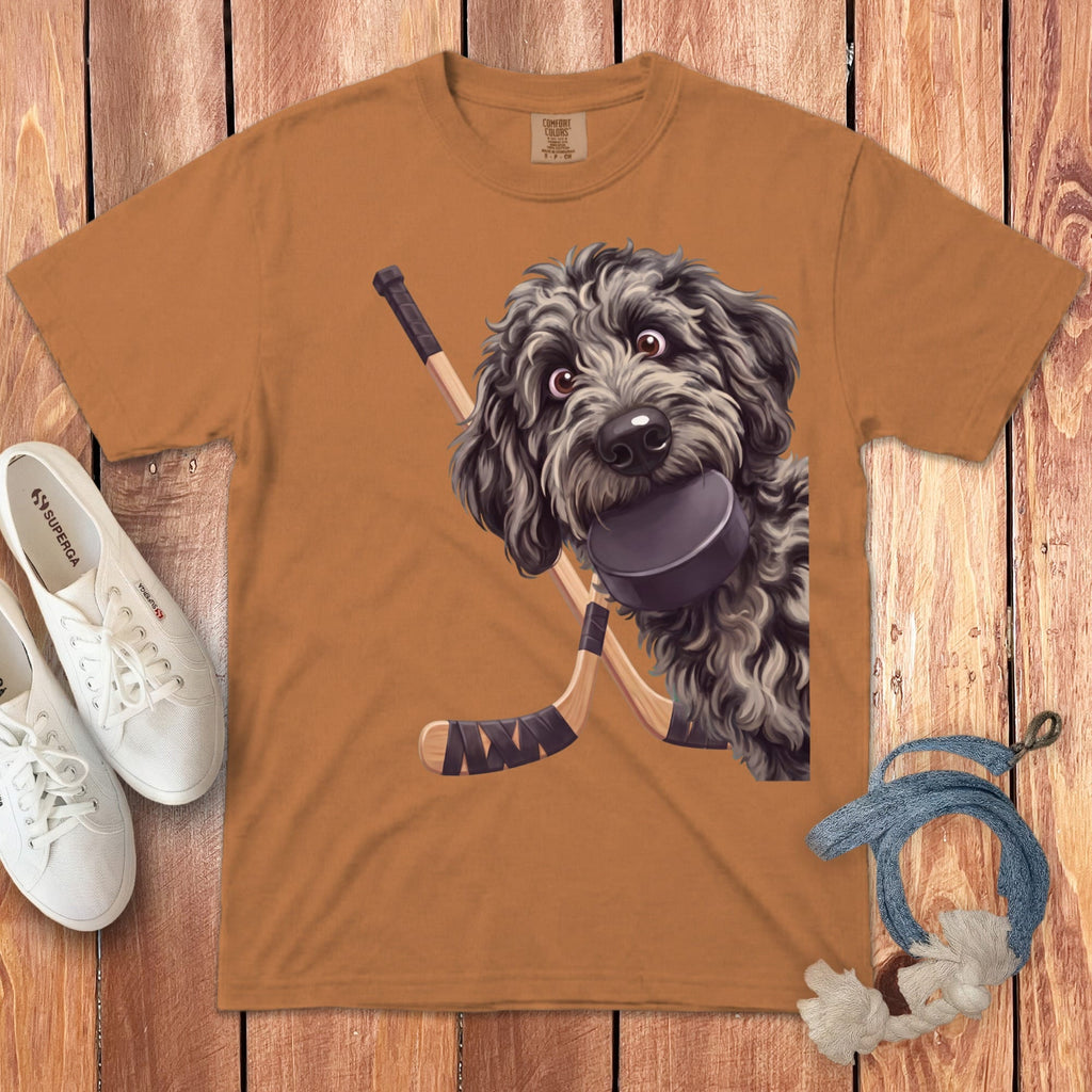 Merle Goldendoodle Hockey Signature T-Shirt in Yam / S by Puppy Jo
