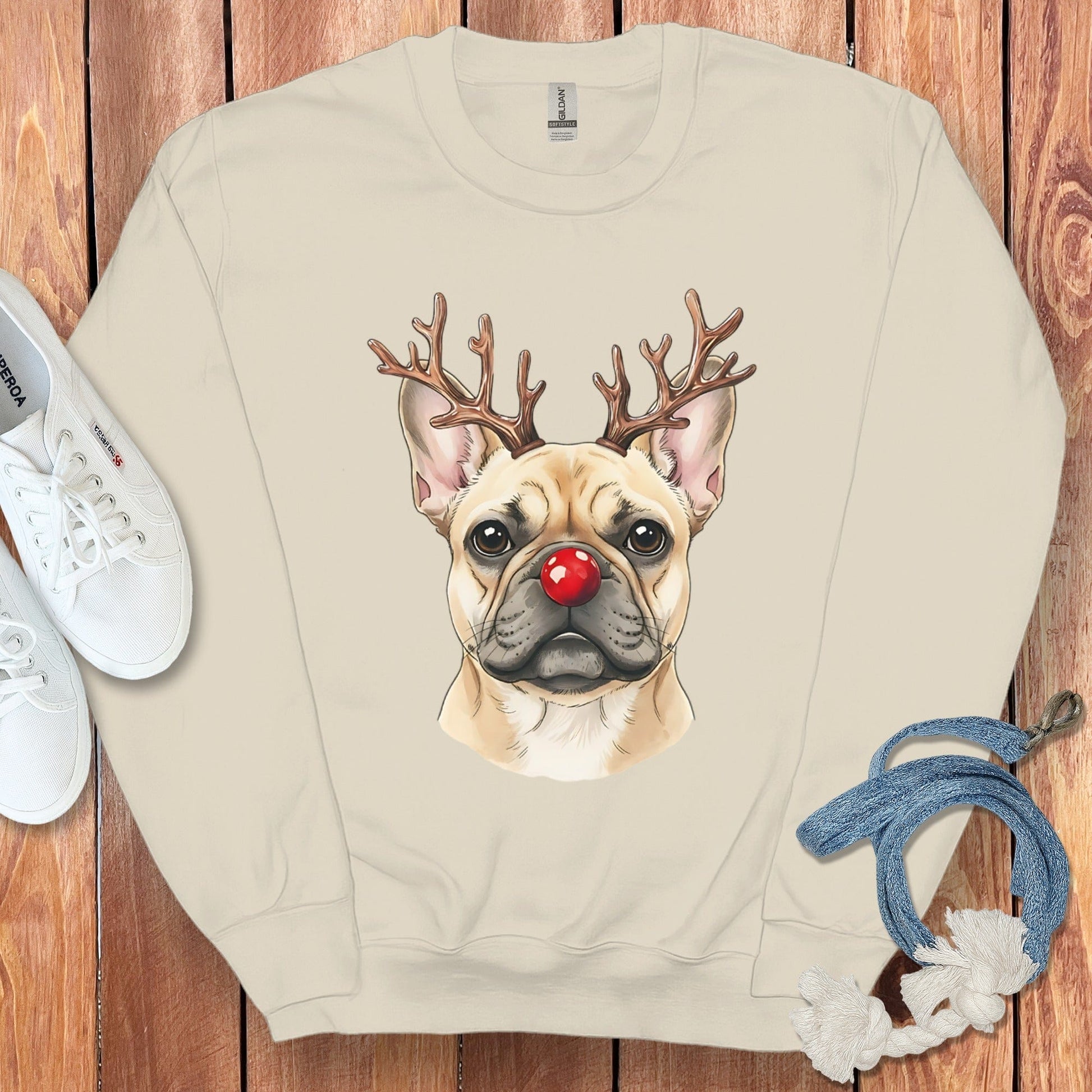French Bulldog with Reindeer Antlers Sweatshirt