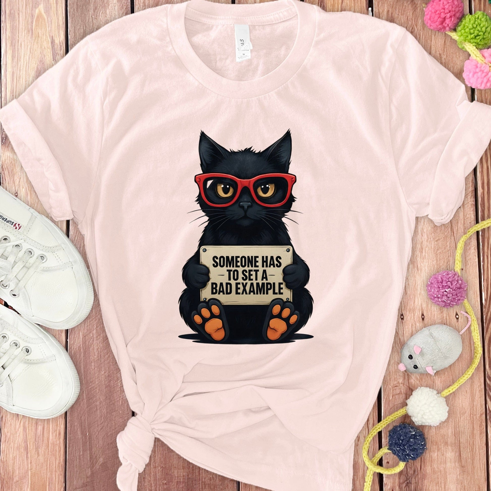 Black Cat with Glasses Funny Quote T-Shirt Product Type