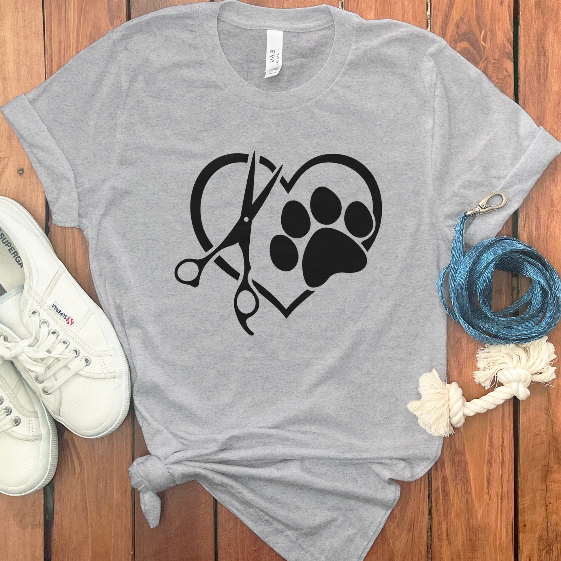 Heart With Scissors And Dog Paw Design Shirt product