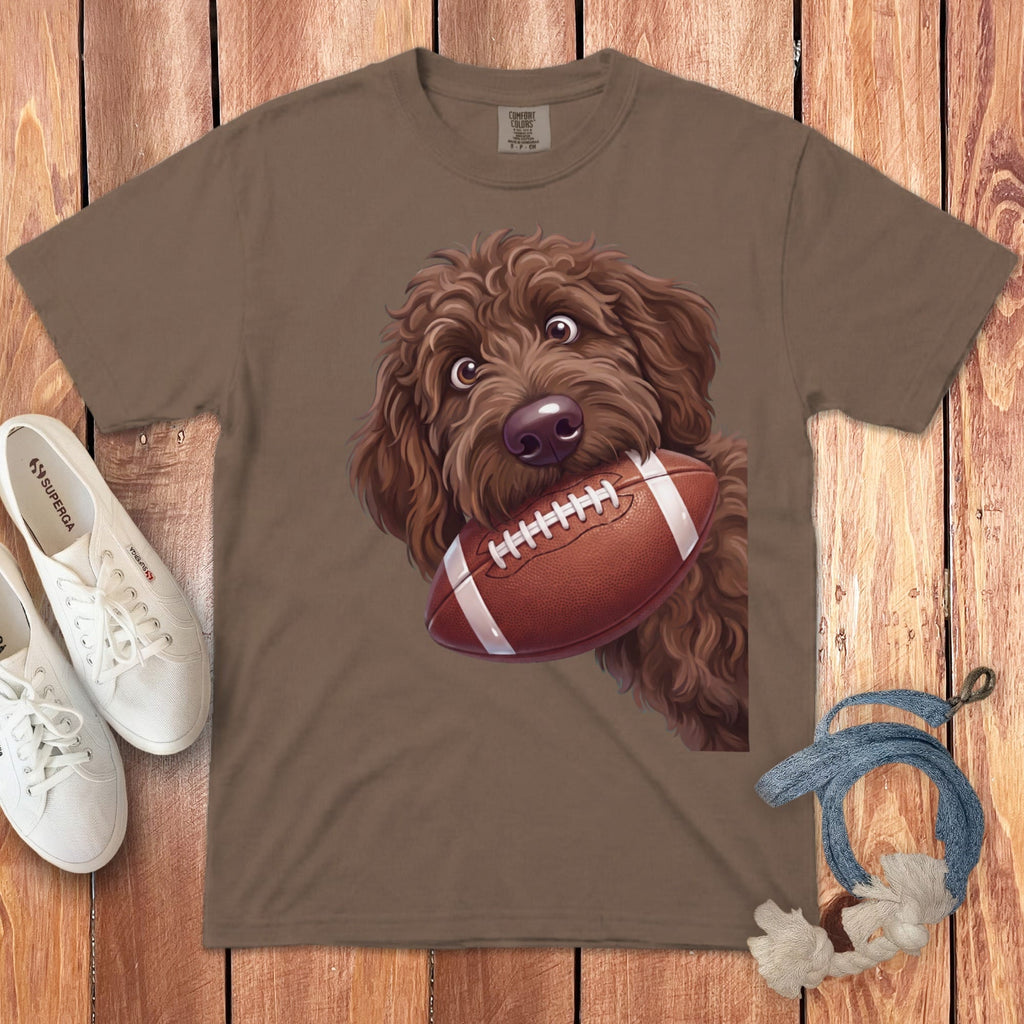 Chocolate Goldendoodle Football Signature T-Shirt in Espresso / S by Puppy Jo