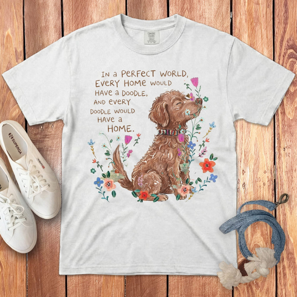 Perfect World Chocolate Goldendoodle Signature T-Shirt in White / S by Puppy Jo