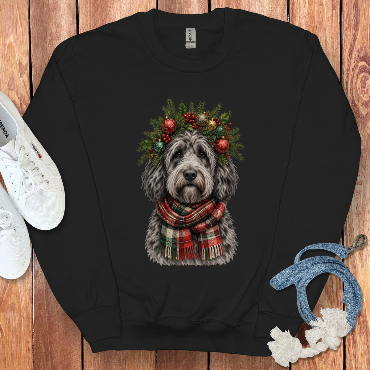 Merle Goldendoodle Holiday Crown Sweatshirt in Black / S by Puppy Jo