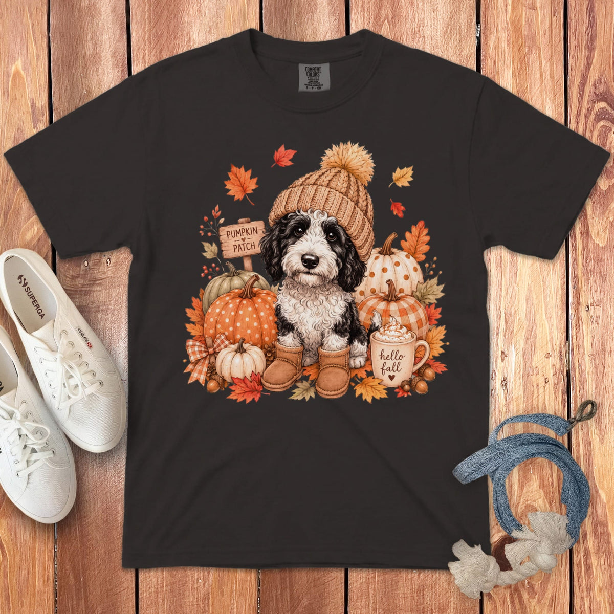 Sheepadoodle Pumpkin Patch Signature T-Shirt in Graphite / S by Puppy Jo
