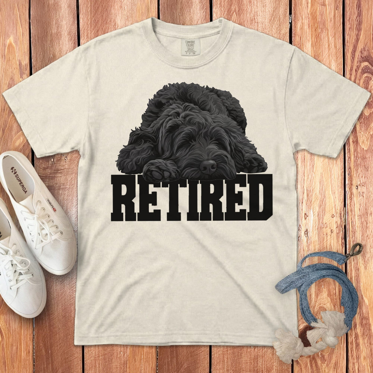 Retired Sleeping Black Goldendoodle Signature T-Shirt in Ivory / S by Puppy Jo
