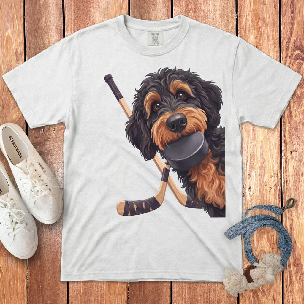 Phantom Goldendoodle Hockey Signature T-Shirt in White / S by Puppy Jo