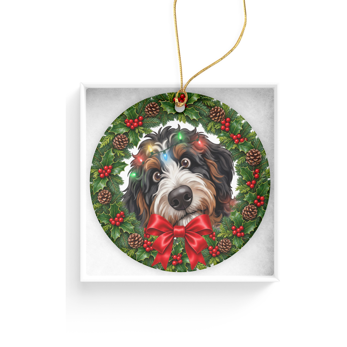 Peeking Bernedoodle Holiday Ornament