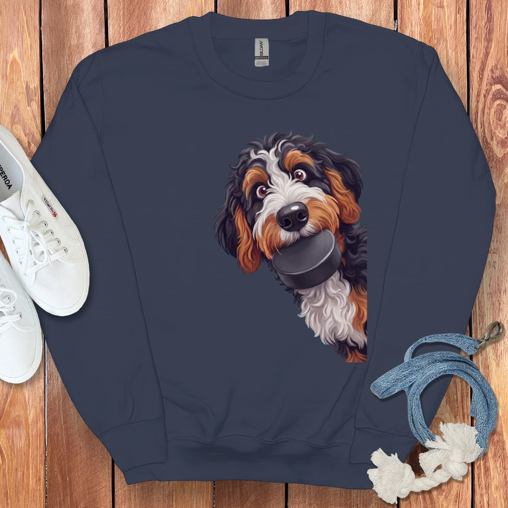 Bernedoodle Hockey Puck Sweatshirt in Navy / S by Puppy Jo