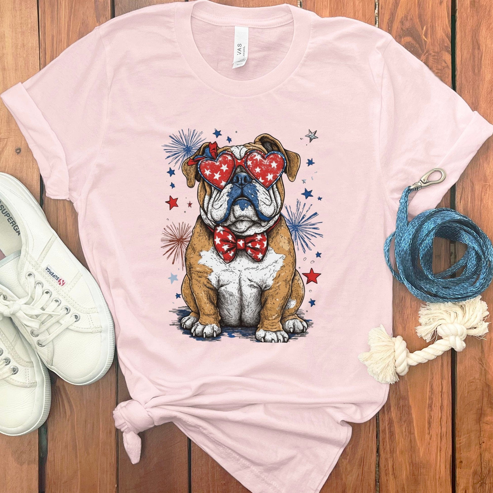 Patriotic Bulldog with Heart Sunglasses Graphic T-shirt product