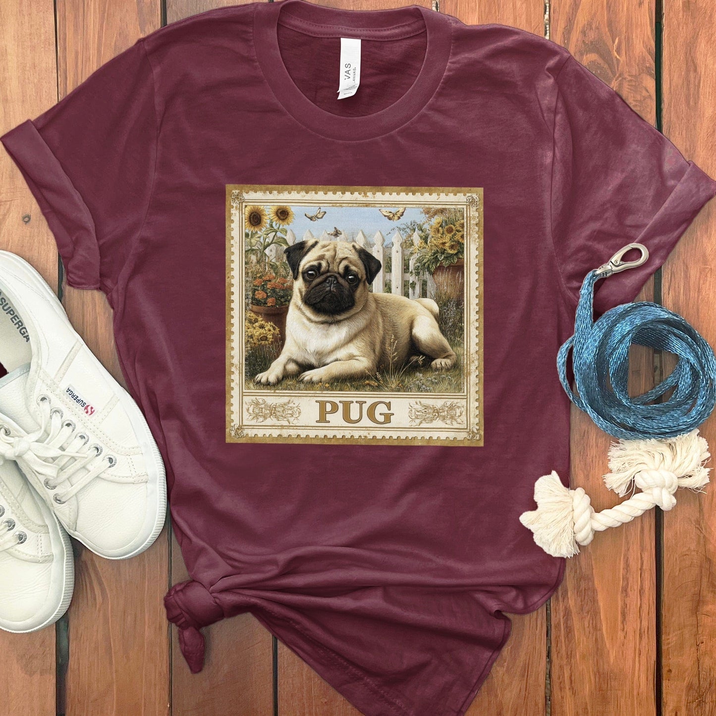 Pug Graphic Maroon T-Shirt with Dog Print product type