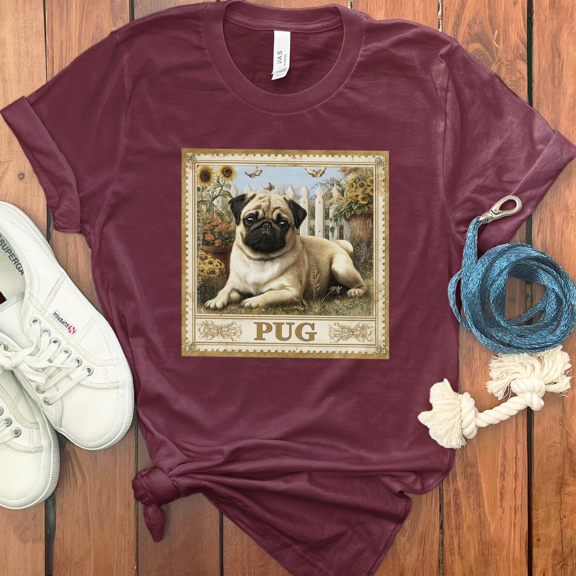 Pug Graphic Maroon T-Shirt with Dog Print product type