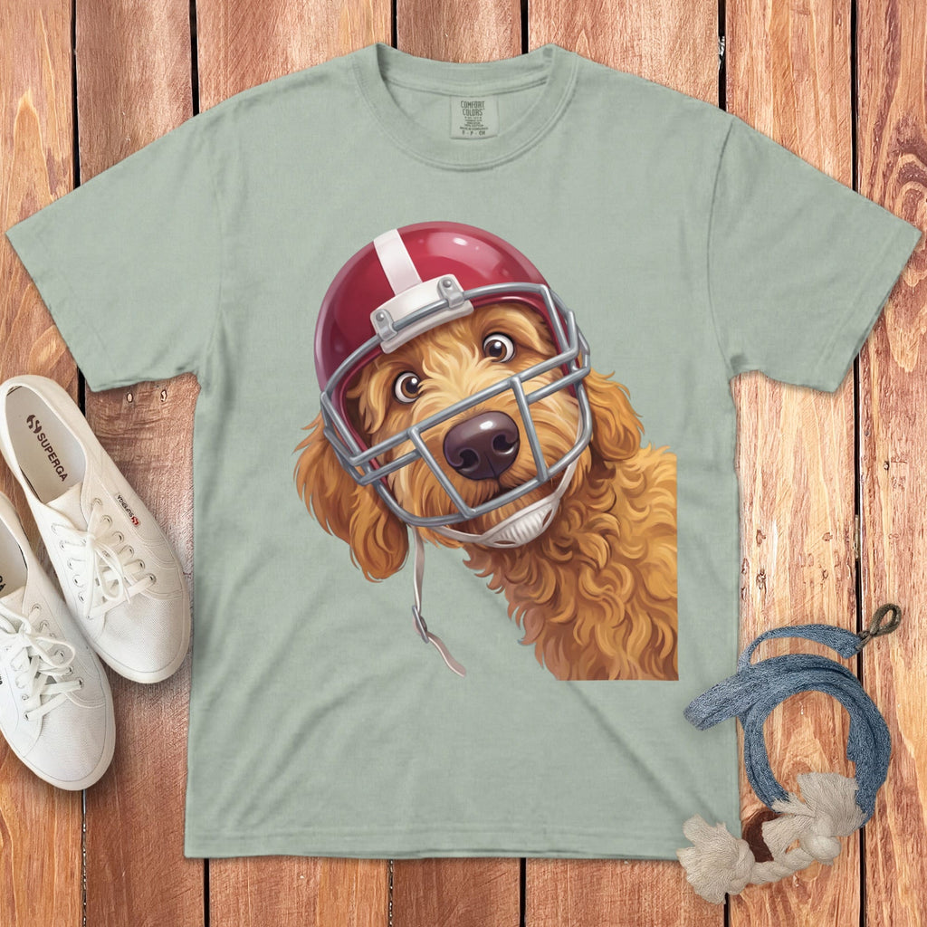 Apricot Goldendoodle Football Helmet Signature T-Shirt in Bay / S by Puppy Jo