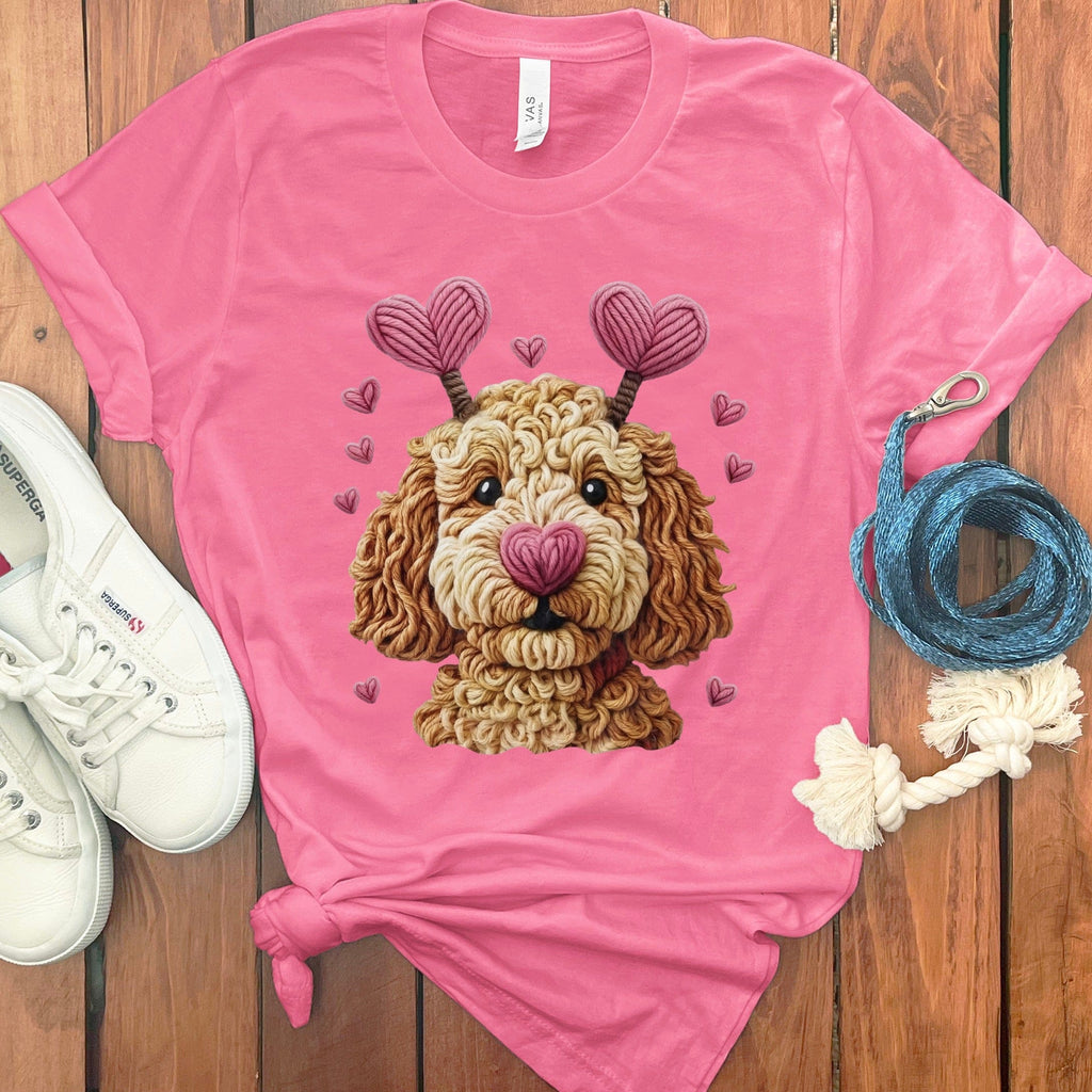 Cute Dog with Hearts Graphic Pink Shirt Product