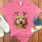 Cute Dog with Hearts Graphic Pink Shirt Product