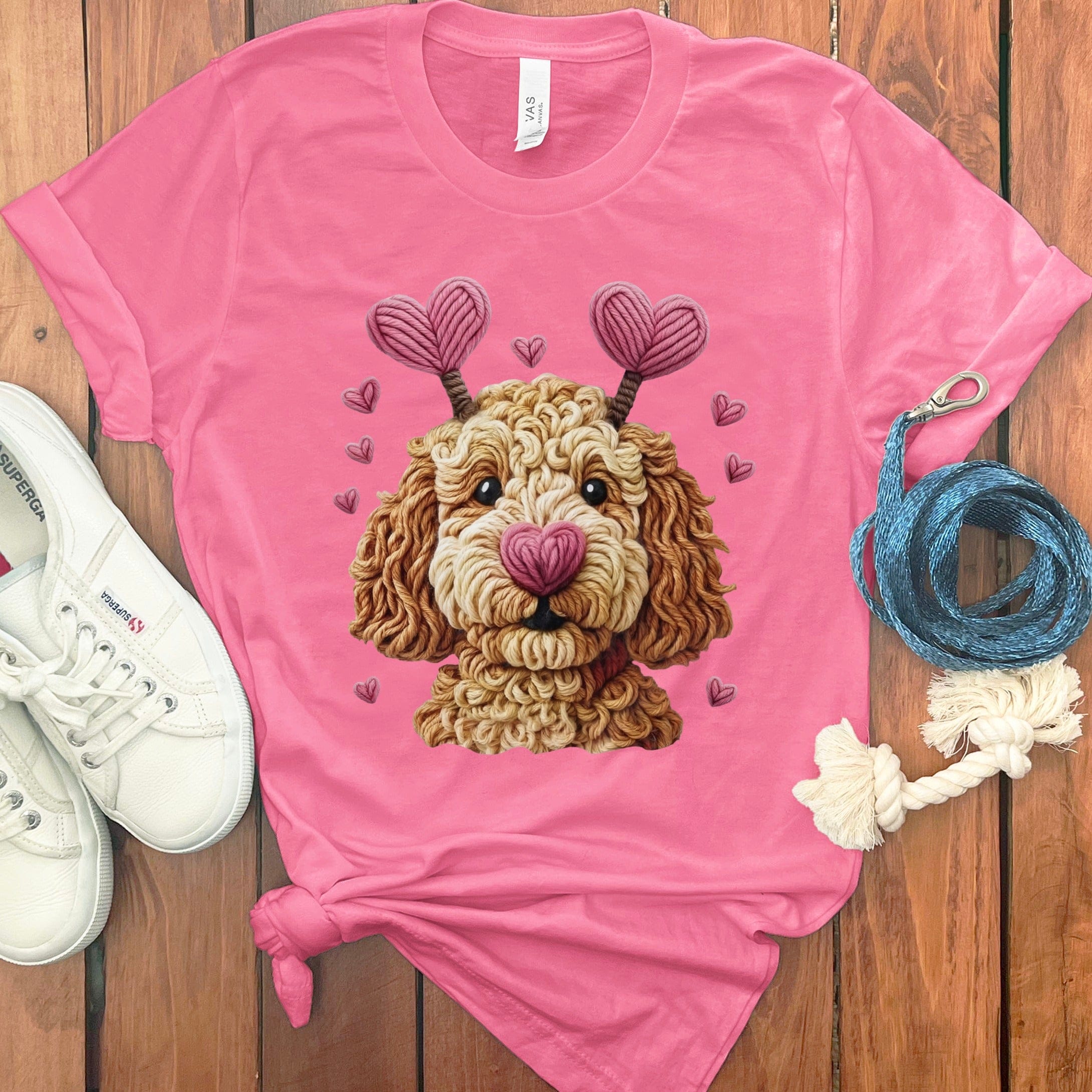 Cute Dog with Hearts Graphic Pink Shirt Product