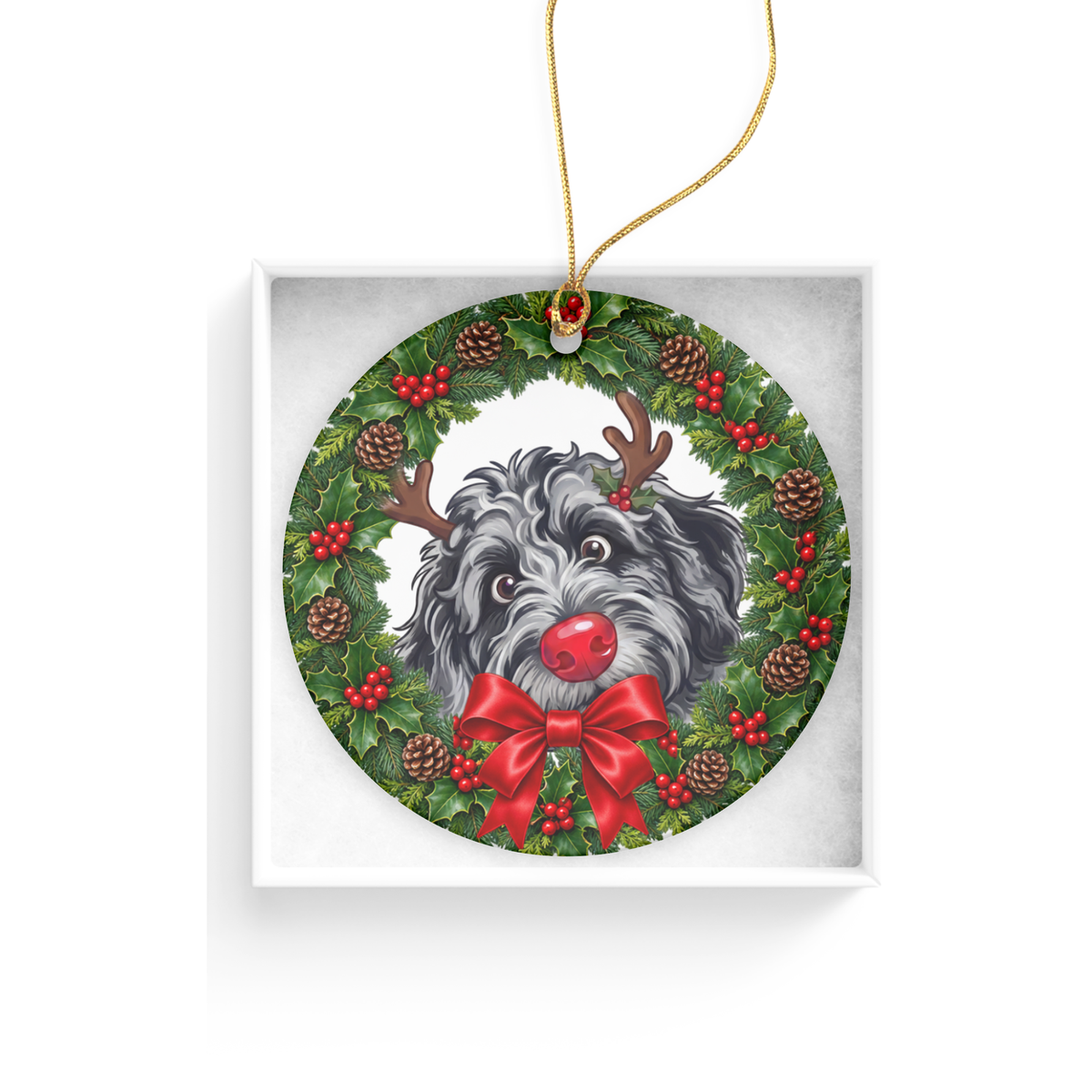 Peeking Rudolph Merle Goldendoodle Ornament