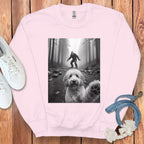 Cute Dog Bigfoot in Forest Pink Sweatshirt
