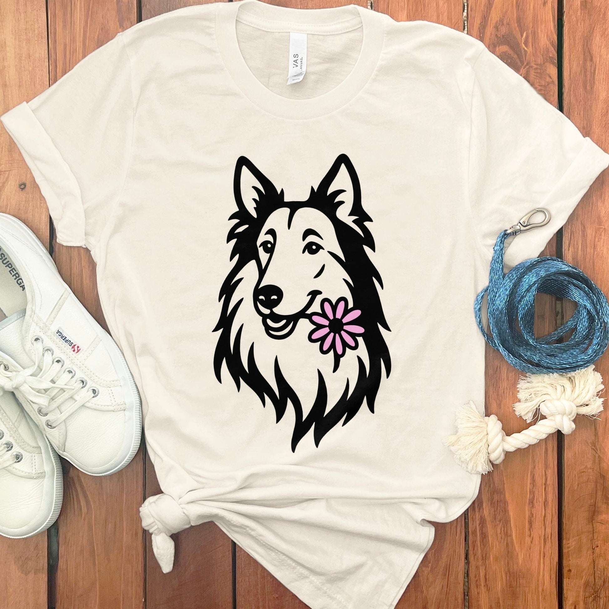 Collie Dog Graphic Tee with Flower Design product type