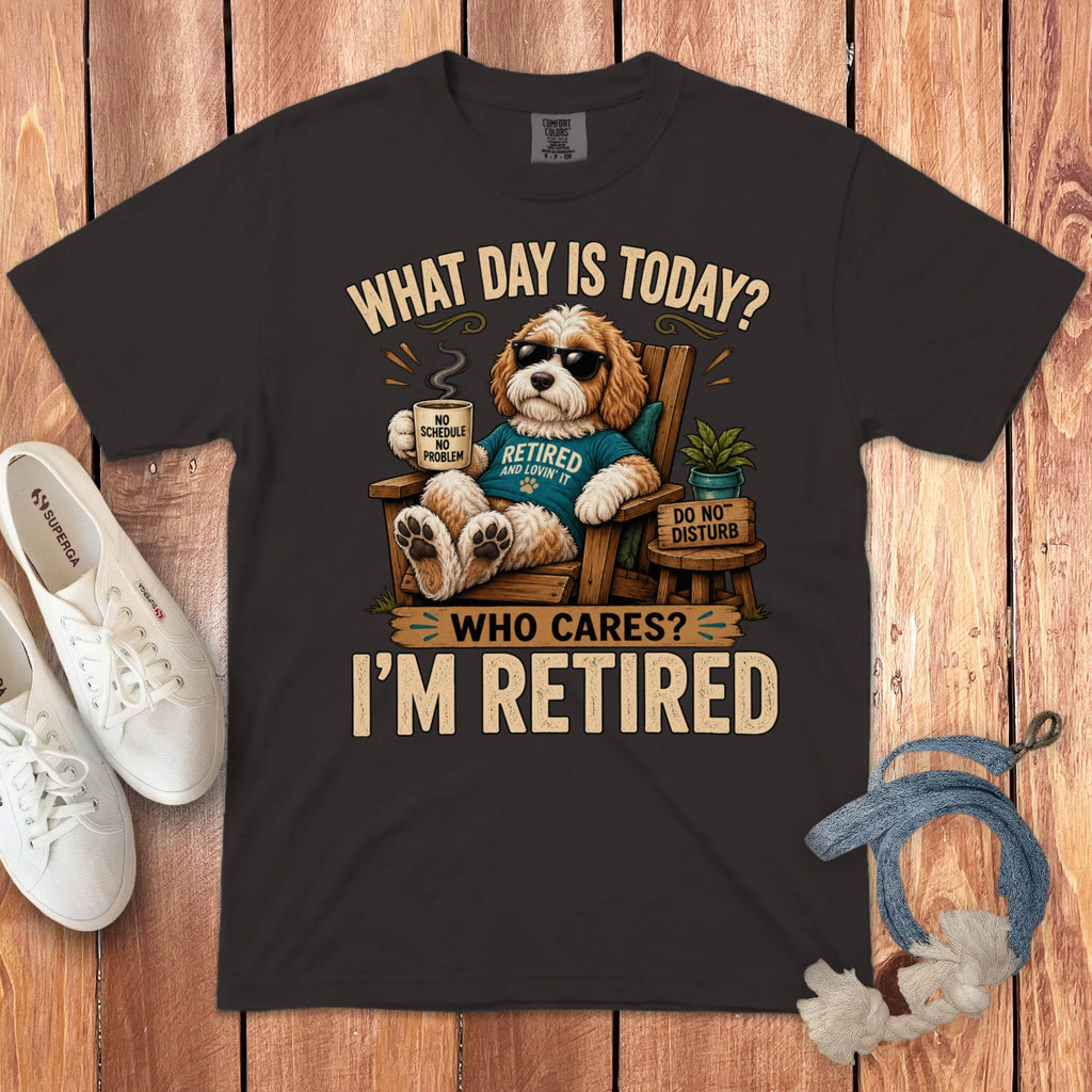 I'm Retired Parti Goldendoodle Signature T-Shirt in Graphite / S by Puppy Jo