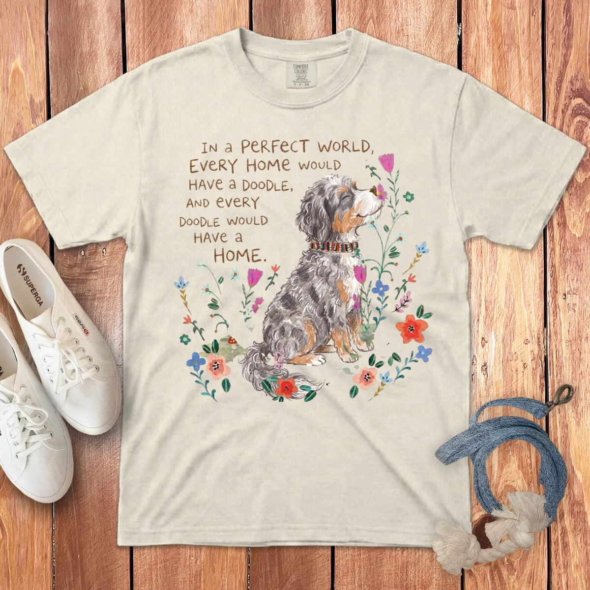 Perfect World Aussiedoodle Signature T-Shirt in Ivory / S by Puppy Jo