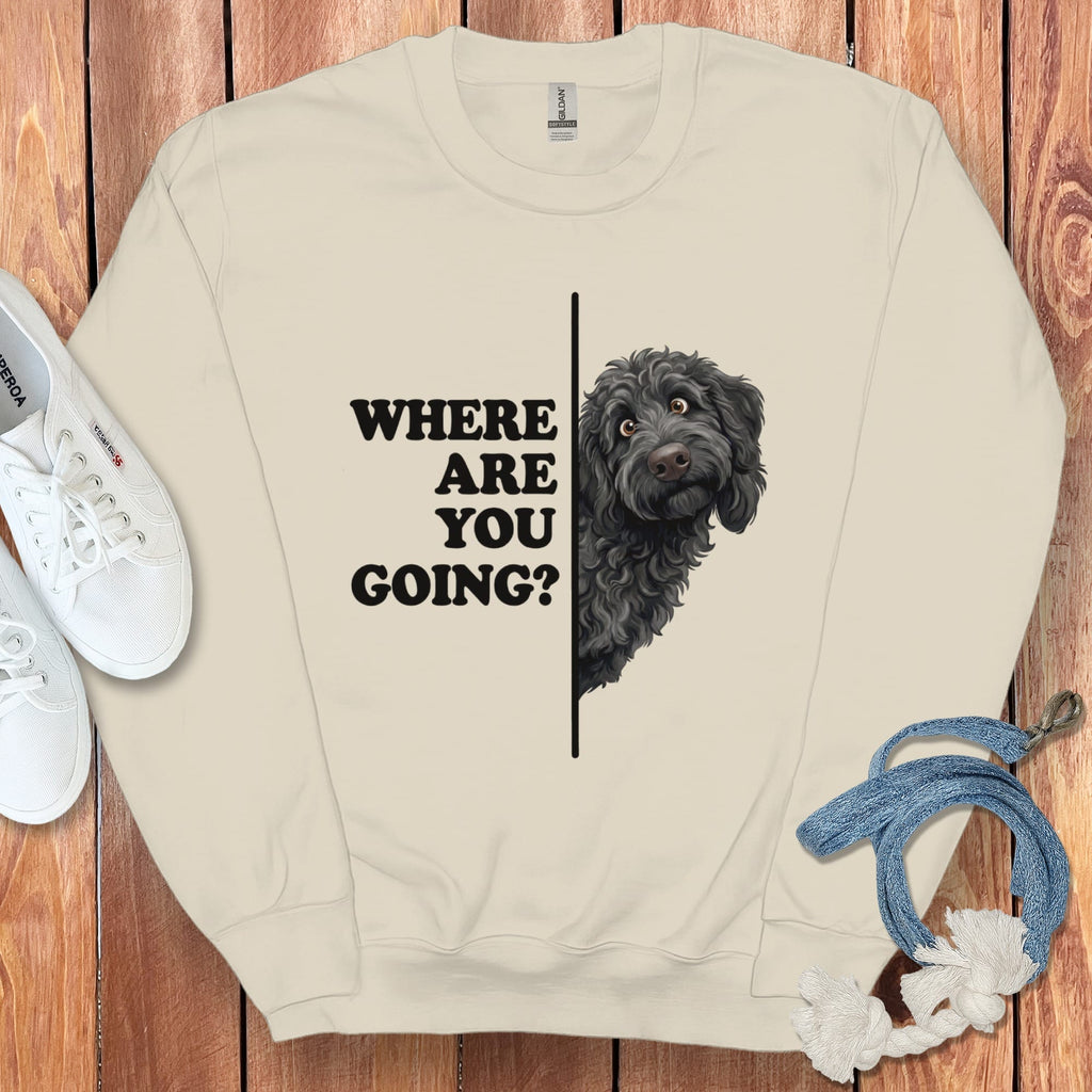 Where Going Black Goldendoodle Sweatshirt in Sand / S by Puppy Jo