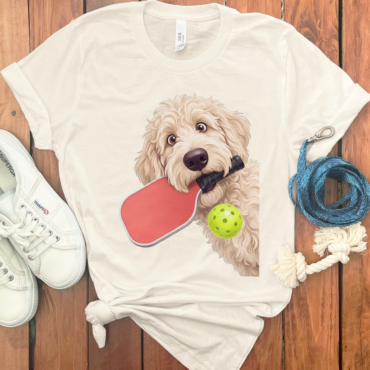 Cream Goldendoodle Pickleball T-Shirt in Natural / S by Puppy Jo