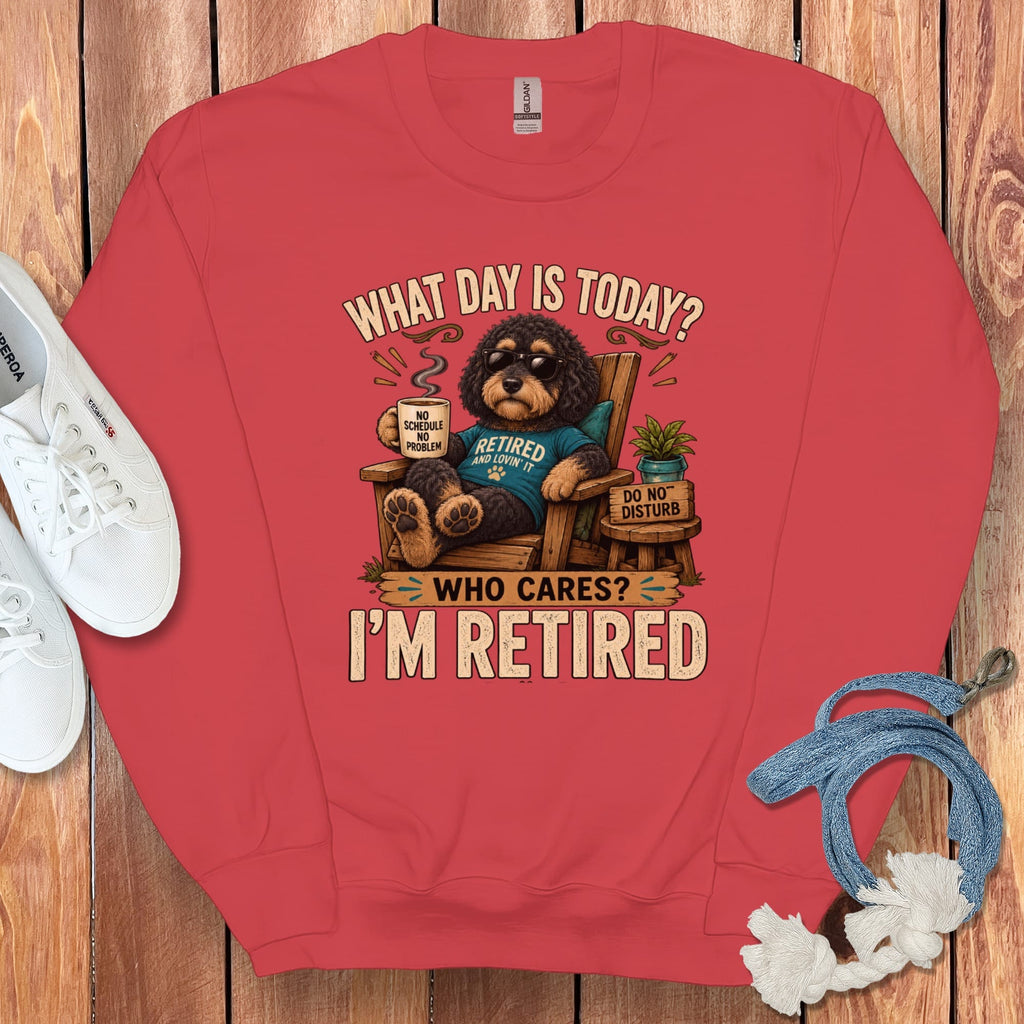 I'm Retired Phantom Goldendoodle Sweatshirt in Red / S by Puppy Jo