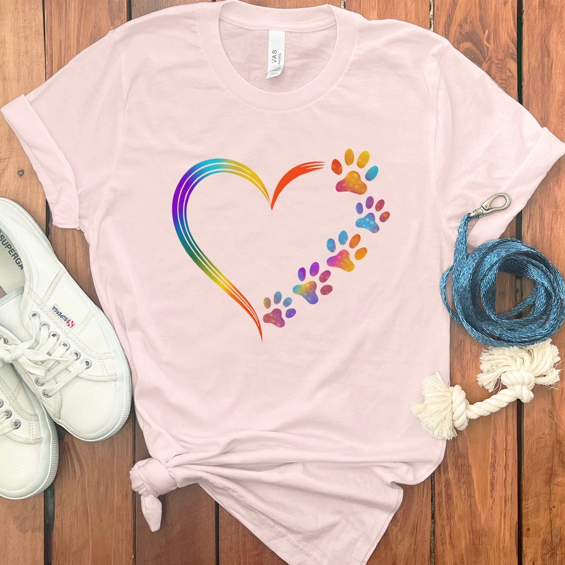 Rainbow Heart Paw Print T-Shirt cute pet lover product