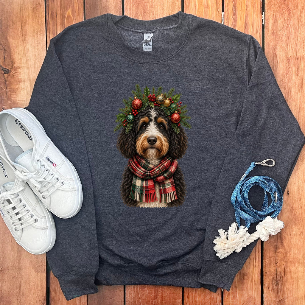 Bernedoodle Holiday Crown Sweatshirt in Dark Heather / S by Puppy Jo