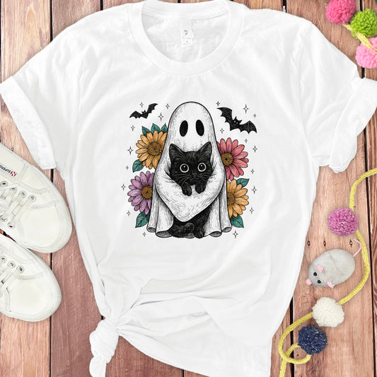 Cute Ghost Black Cat Halloween Design T-Shirt product