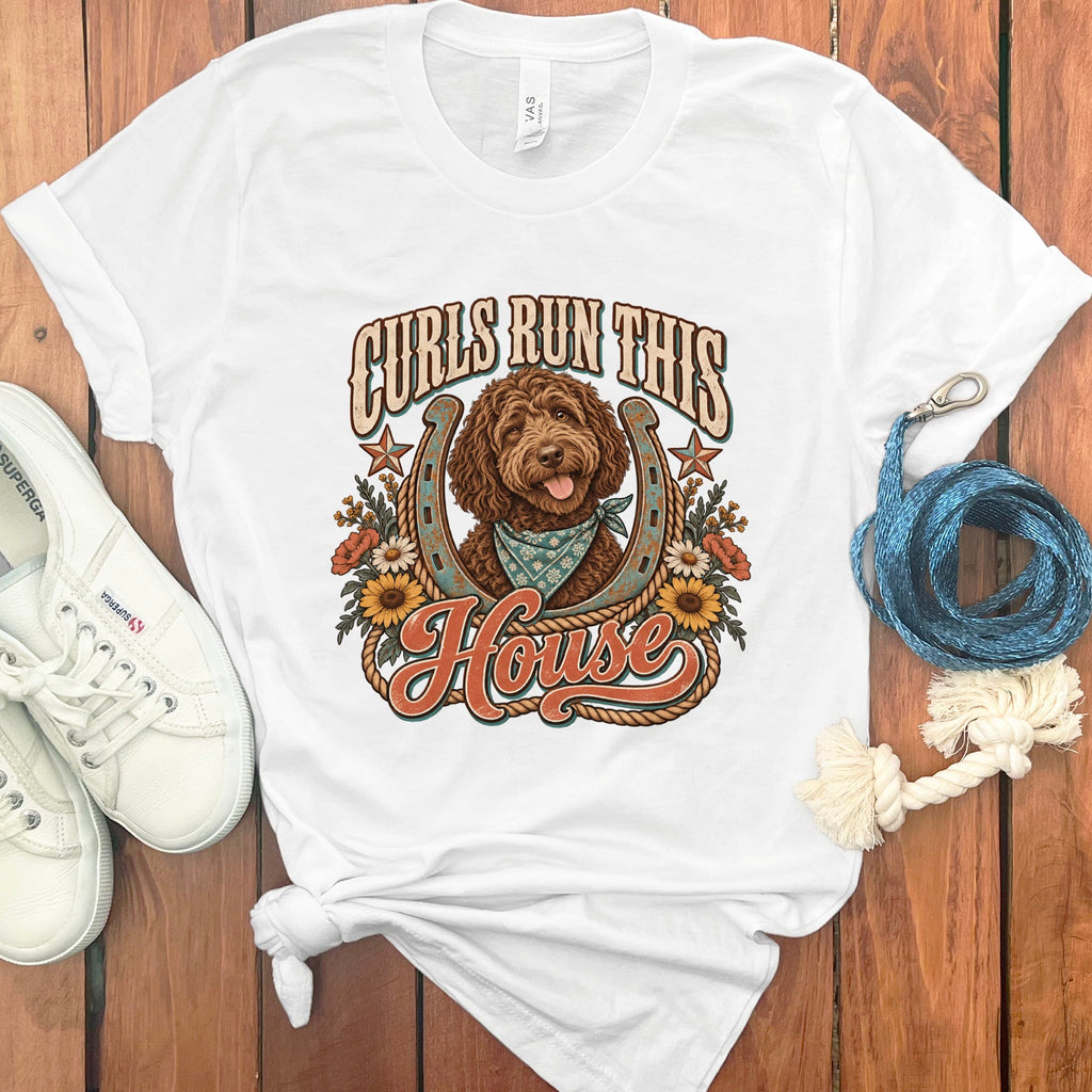 Curls House Doodle T-Shirt in White / S by Puppy Jo