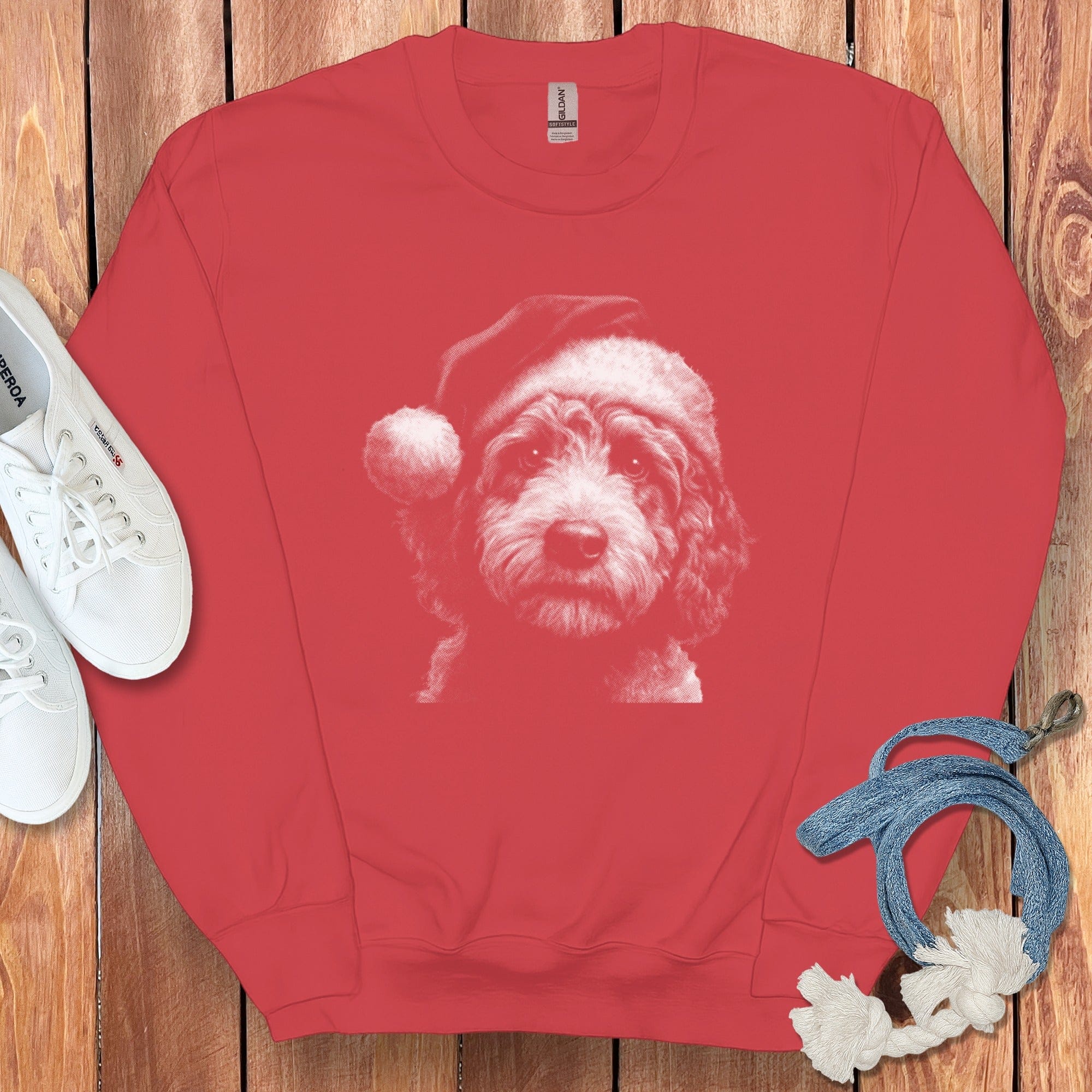 Cute Dog in Santa Hat Holiday Sweatshirt
