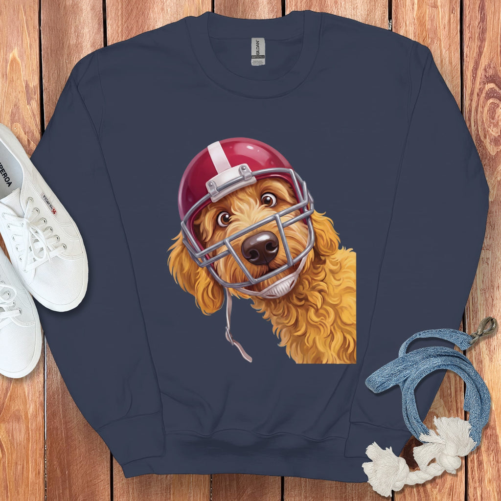 Golden Goldendoodle Football Helmet Sweatshirt in Navy / S by Puppy Jo