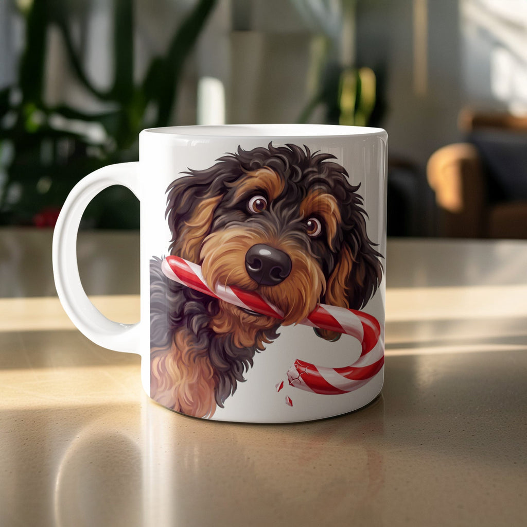 Phantom Goldendoodle Candy Cane Thief Mug in by Puppy Jo
