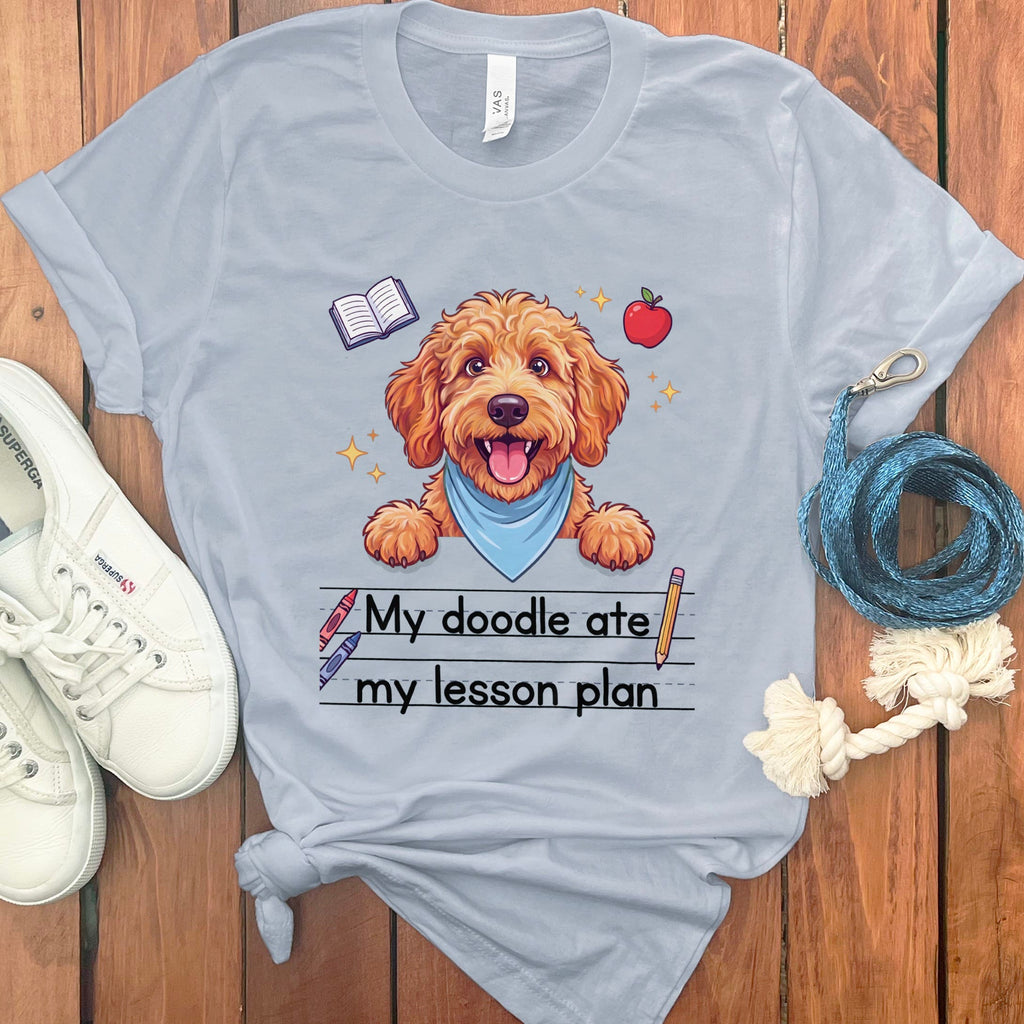 Apricot Goldendoodle Ate Lesson T-Shirt in Light Blue / S by Puppy Jo
