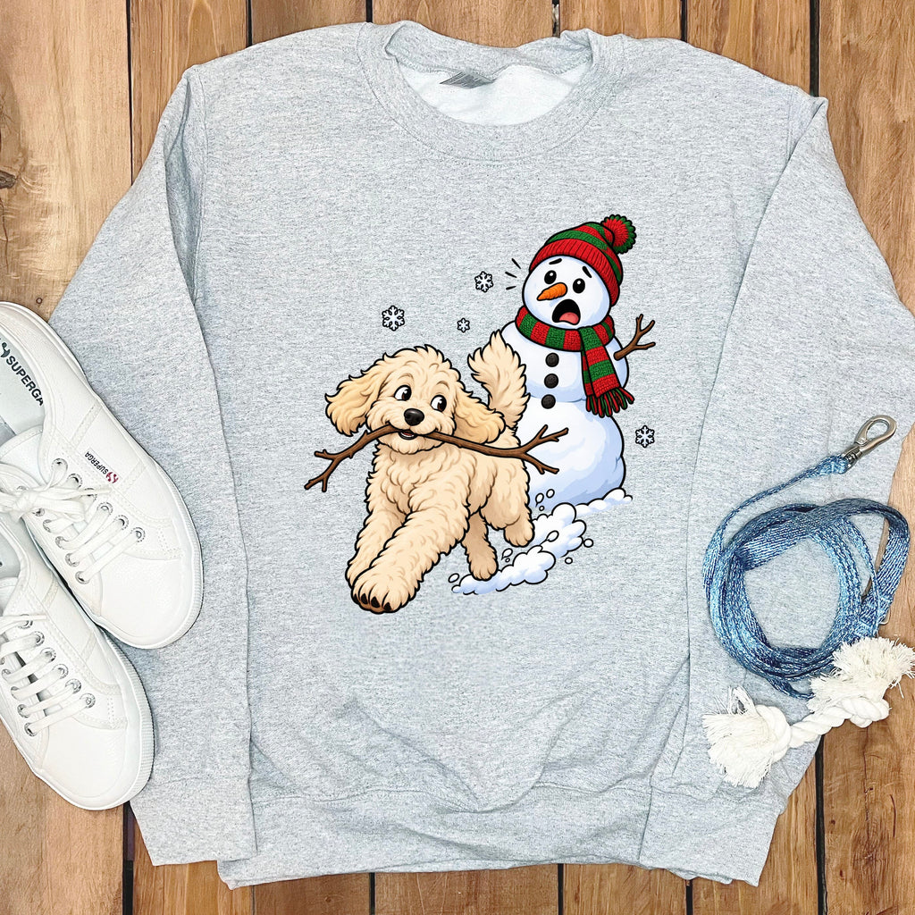 Cream Goldendoodle Snowman Sweatshirt in Sport Grey / S by Puppy Jo