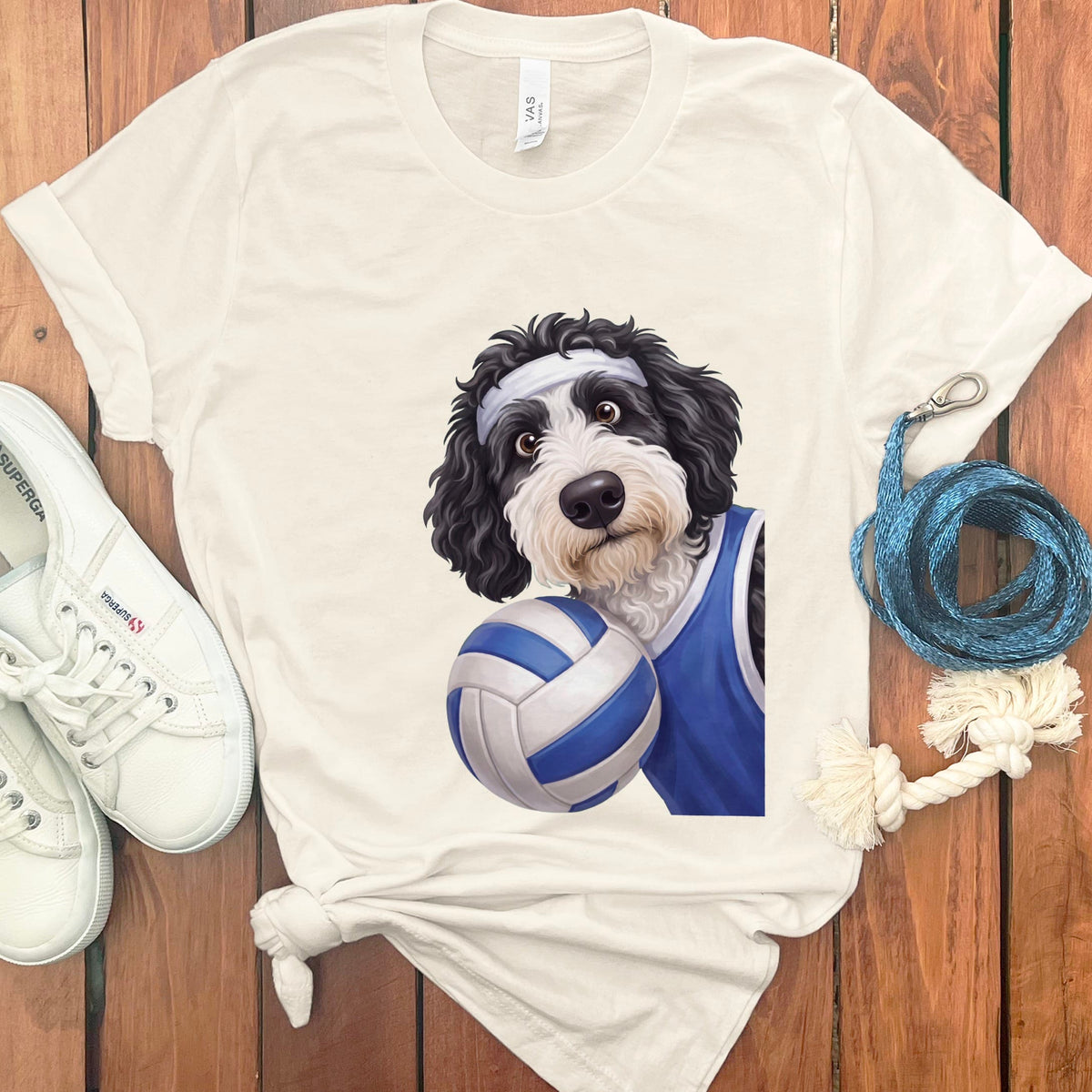 Sheepadoodle Volleyballl Player T-Shirt in Natural / S by Puppy Jo