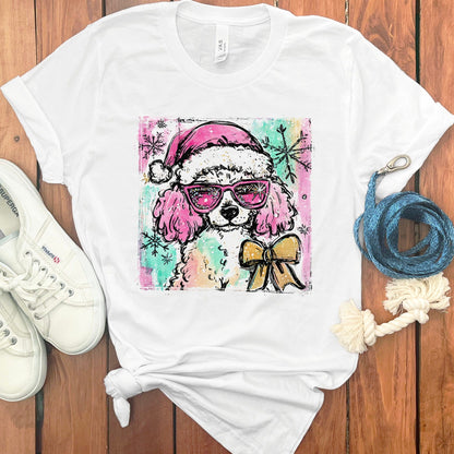 Cute Dog in Santa Hat with Bow and Glasses T-shirt product