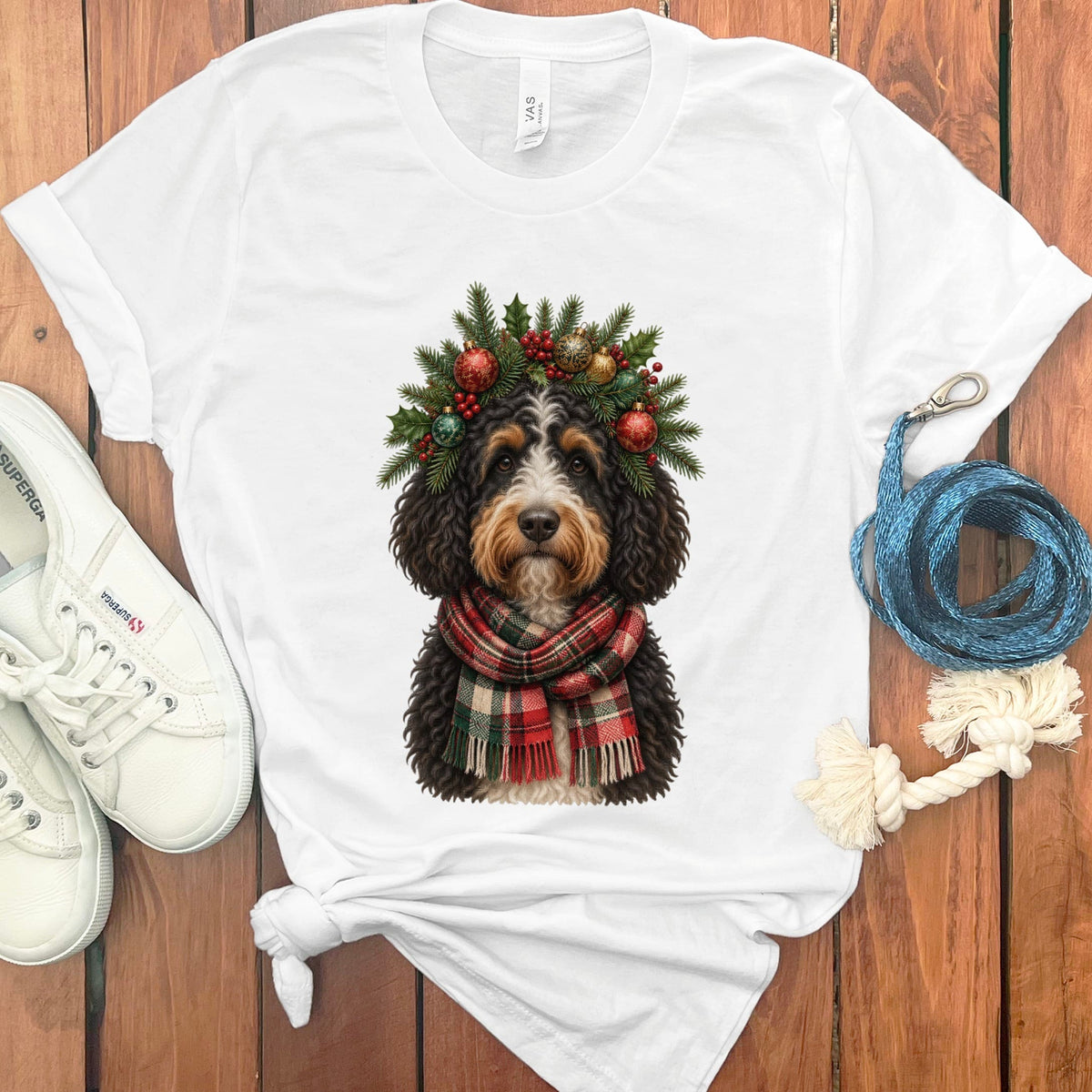 Bernedoodle Holiday Crown T-Shirt in White / S by Puppy Jo