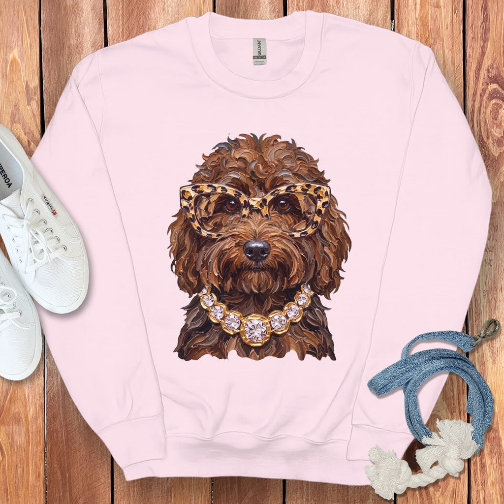 Chocolate Goldendoodle Glam Sweatshirt in Light Pink / S by Puppy Jo