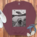 Alien Spaceship Encounter Dog Graphic Sweatshirt