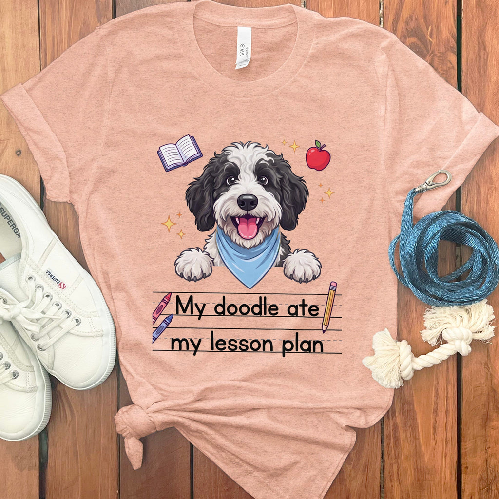 Sheepadoodle Ate Lesson T-Shirt in Heather Peach / S by Puppy Jo