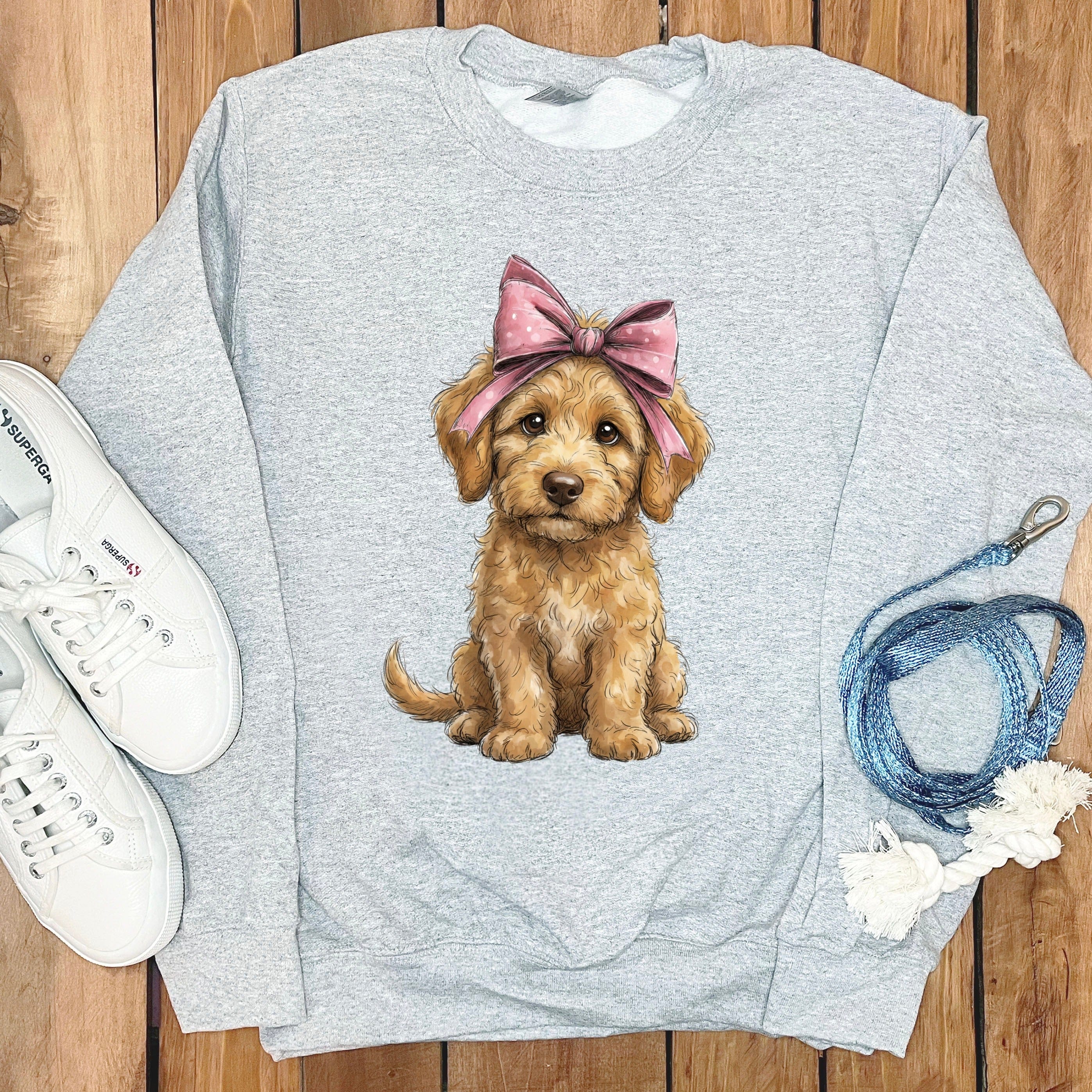 Adorable Puppy with Pink Bow Sweatshirt
