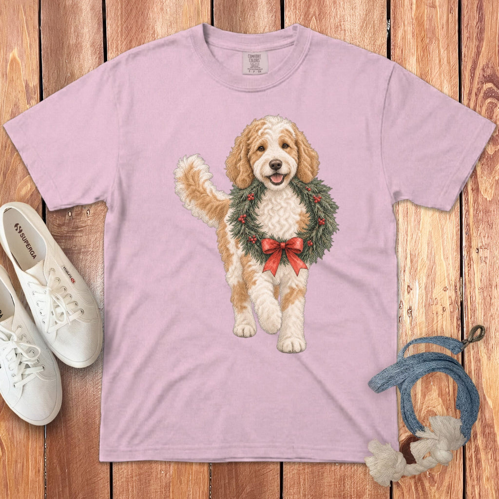Parti Goldendoodle Wreath Signature T-Shirt in Blossom / S by Puppy Jo
