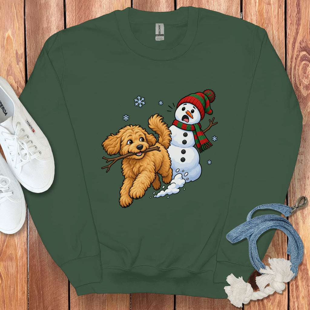 Apricot Goldendoodle Snowman Sweatshirt in Forest Green / S by Puppy Jo