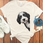 Cute Black and White Dog Illustration T-Shirt